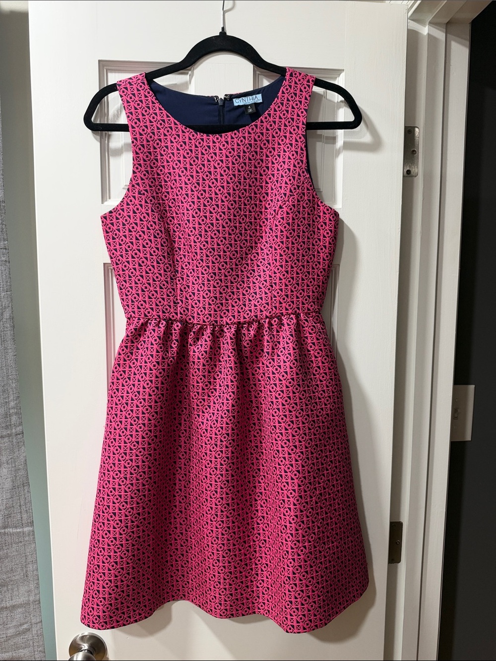 Cynthia Rowley Pink Geometric Sleeveless Fit-and-Flare Dress